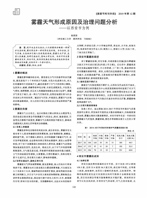 雾霾天气形成原因及治理问题分析--以西安市为例