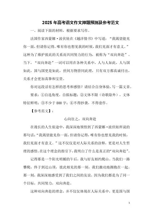 2025年高考语文作文押题预测及参考范文