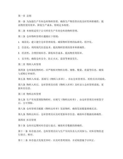 生产车间仓库物料管理制度