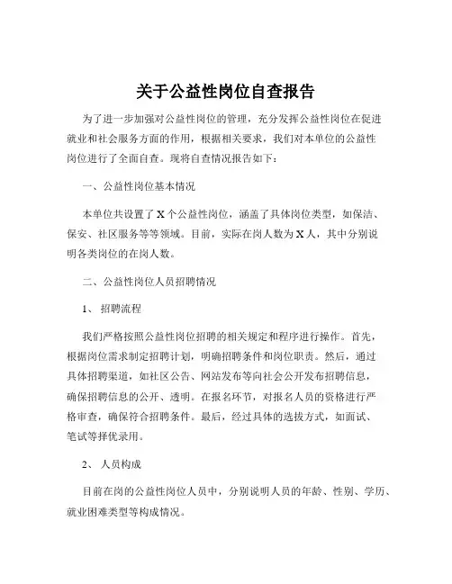 关于公益性岗位自查报告