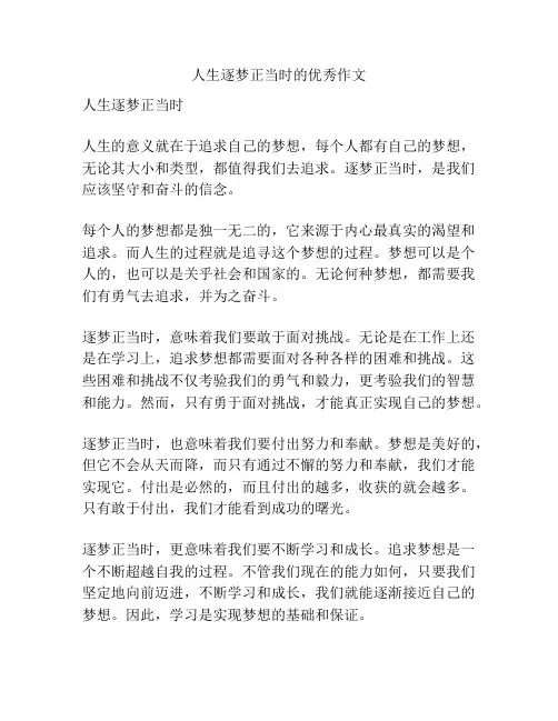 人生逐梦正当时的优秀作文