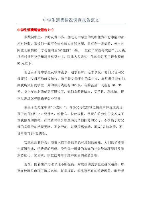 中学生消费情况调查报告范文
