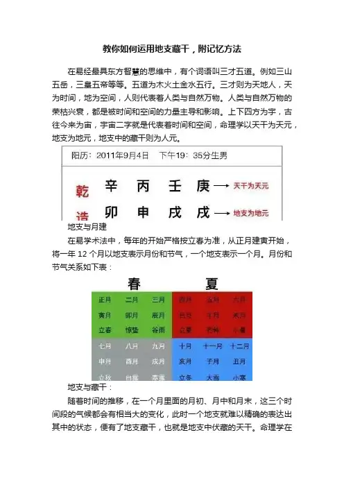 教你如何运用地支藏干，附记忆方法