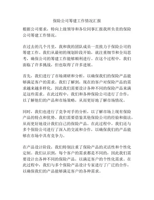 保险公司筹建工作情况汇报