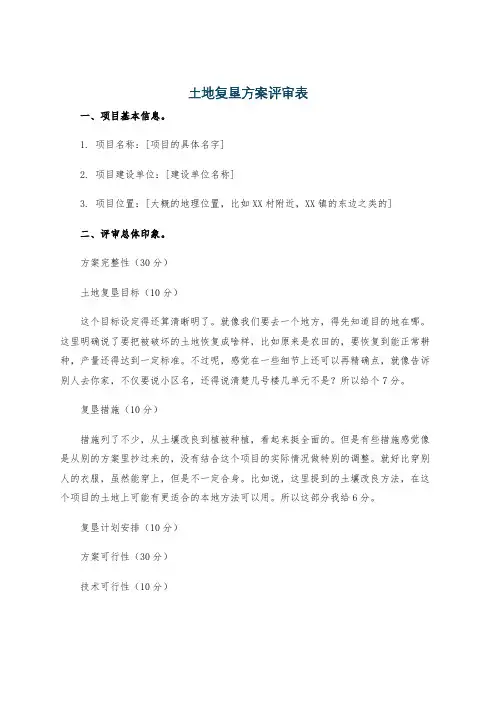 土地复垦方案评审表