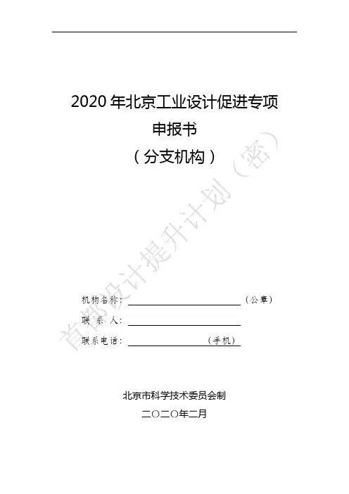 2020年北京工业设计促进专项申报书模板(分支机构)