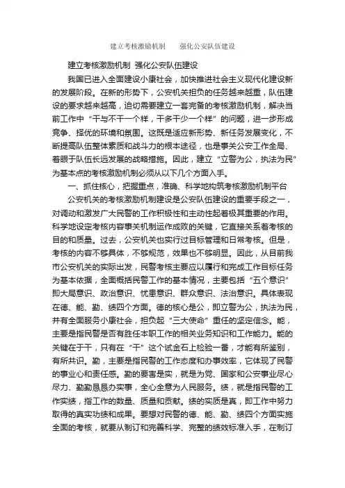 建立考核激励机制??强化公安队伍建设_会议发言稿_