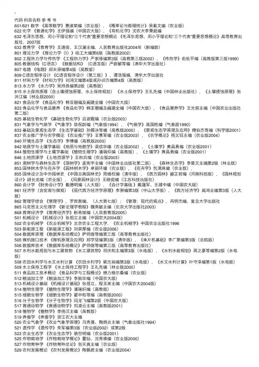 沈阳农业大学2012年学术硕士生招生参考书目