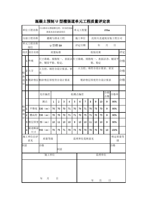 混凝土预制U型槽单元工程质量评定表