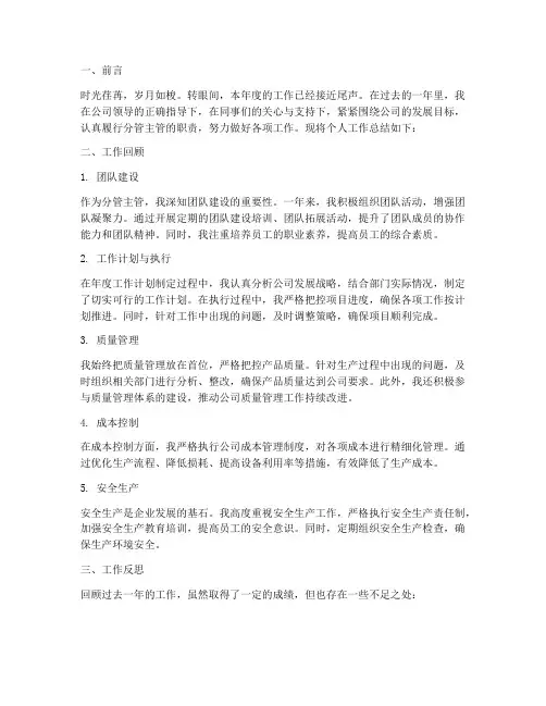 分管主管个人工作总结