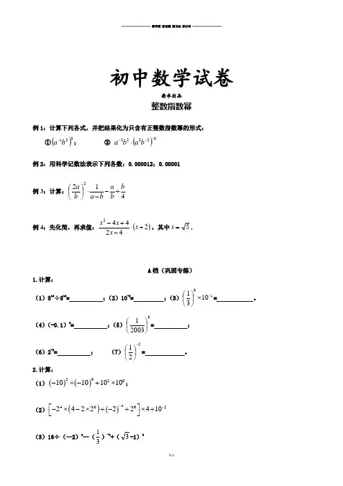 人教版八年级数学上册整数指数幂.docx
