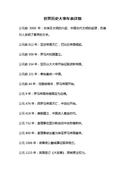 世界历史大事年表详细