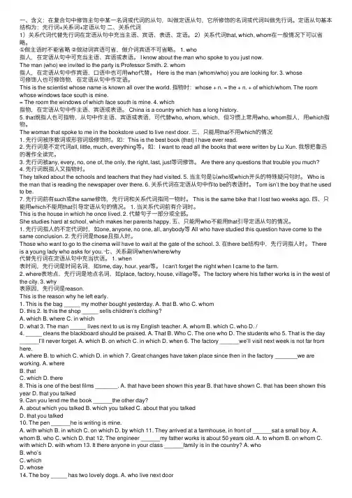 中考定语从句讲解试题及答案