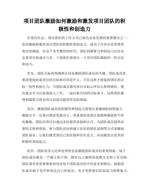 项目团队激励如何激励和激发项目团队的积极性和创造力