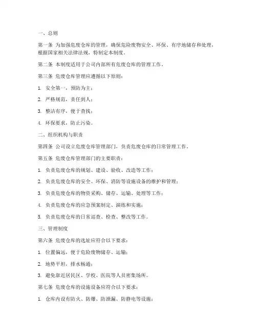 危废仓库管理制度模板