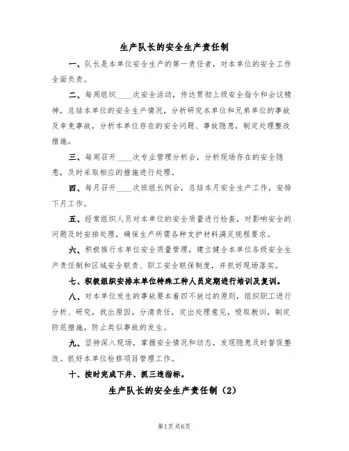 生产队长的安全生产责任制(5篇)