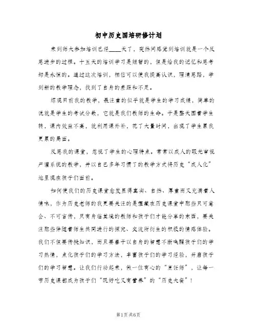 初中历史国培研修计划(三篇)