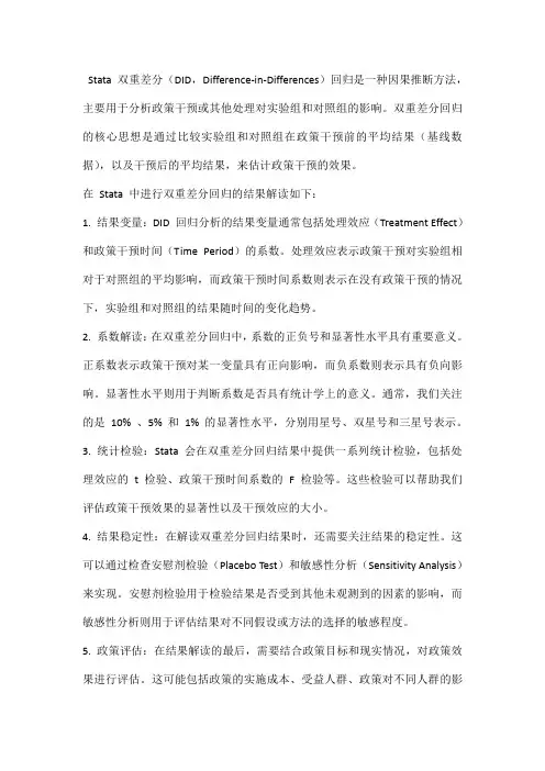 stata双重差分回归结果解读