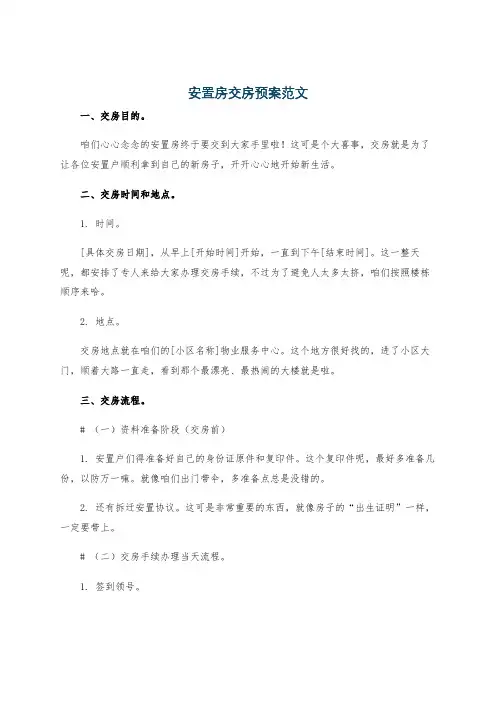 安置房交房预案范文