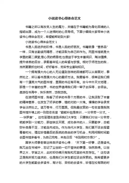 小说读书心得体会范文