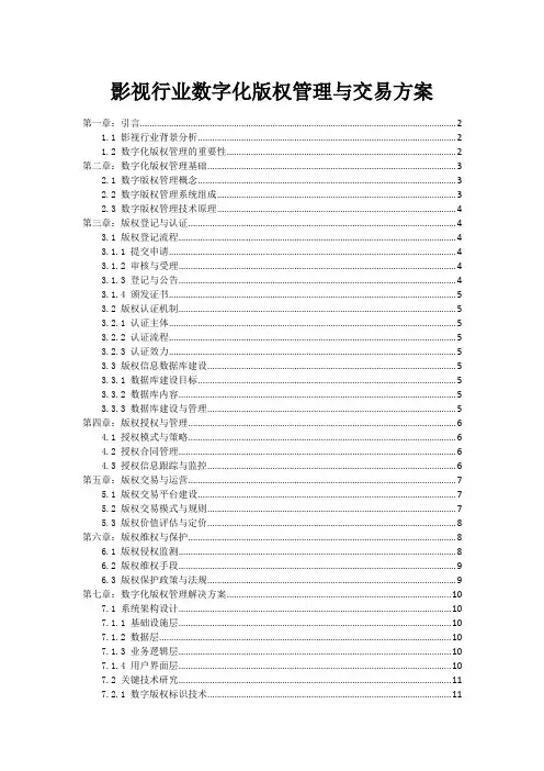 影视行业数字化版权管理与交易方案