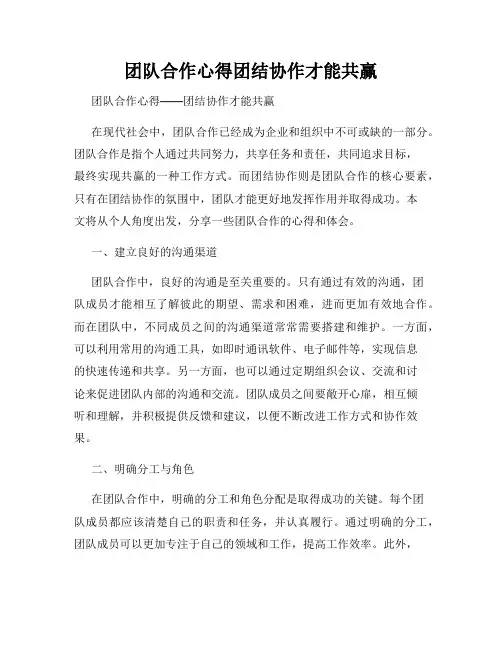 团队合作心得团结协作才能共赢