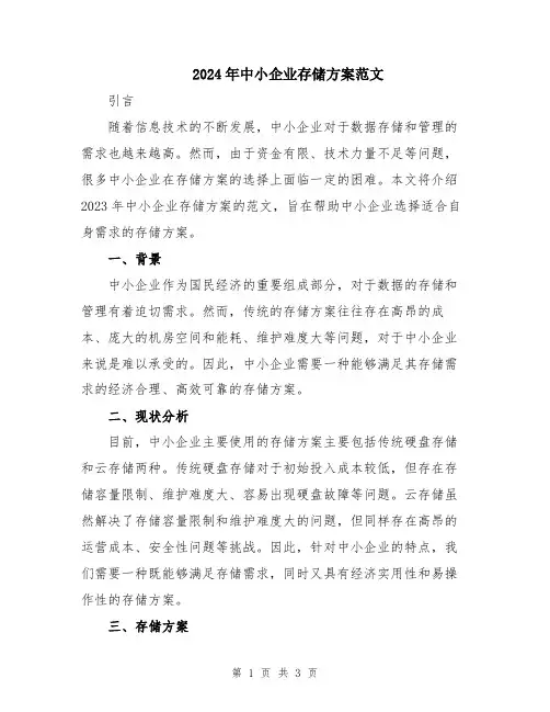 2024年中小企业存储方案范文