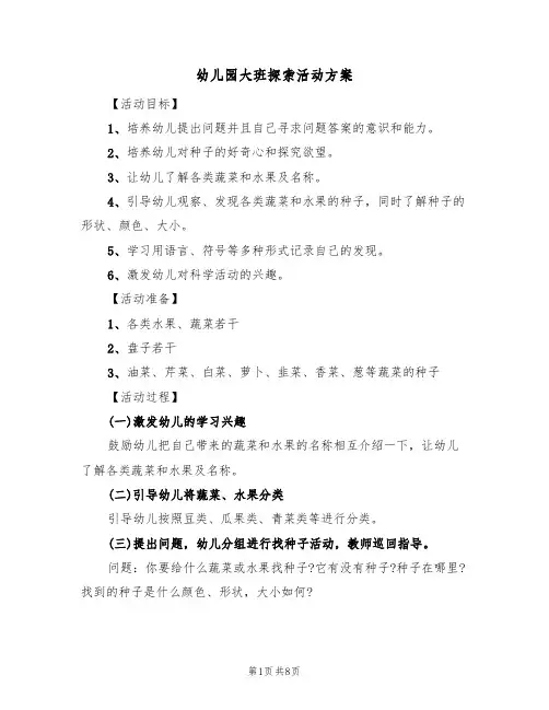 幼儿园大班探索活动方案(4篇)
