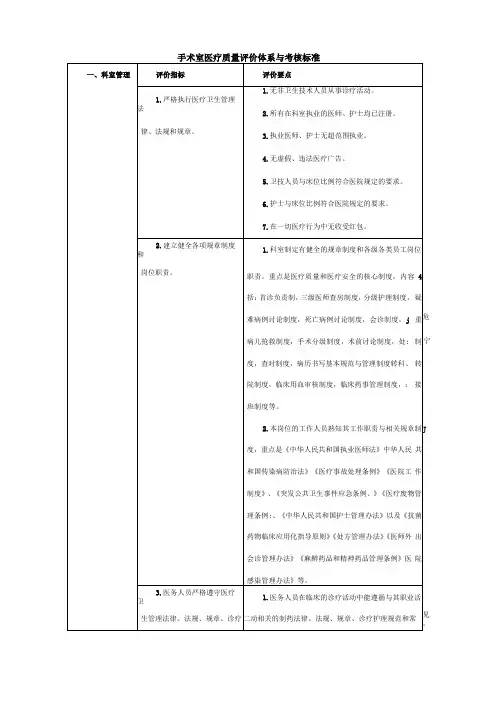 手术室医疗质量评价体系与考核标准