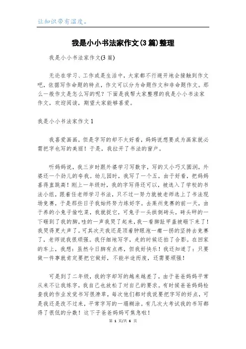 我是小小书法家作文(3篇)整理