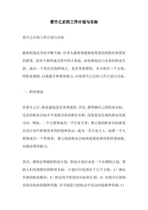 晋升之后的工作计划与目标