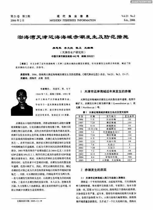 渤海湾天津近海海域赤潮发生及防范措施