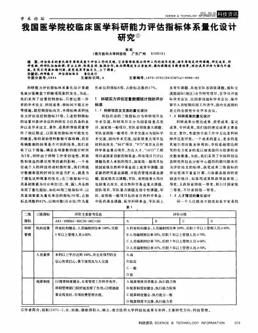 我国医学院校临床医学科研能力评估指标体系量化设计研究
