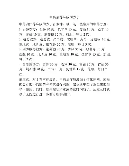 中药治荨麻疹的方子