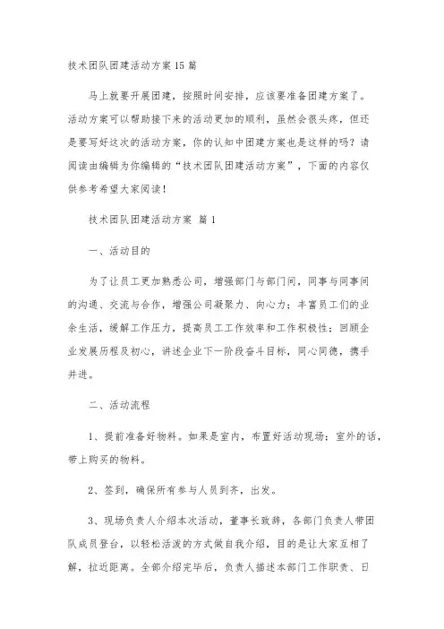 技术团队团建活动方案15篇