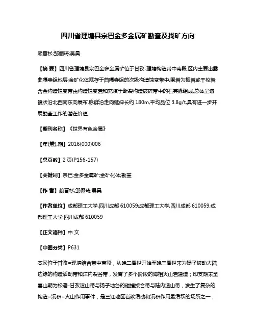 四川省理塘县宗巴金多金属矿勘查及找矿方向