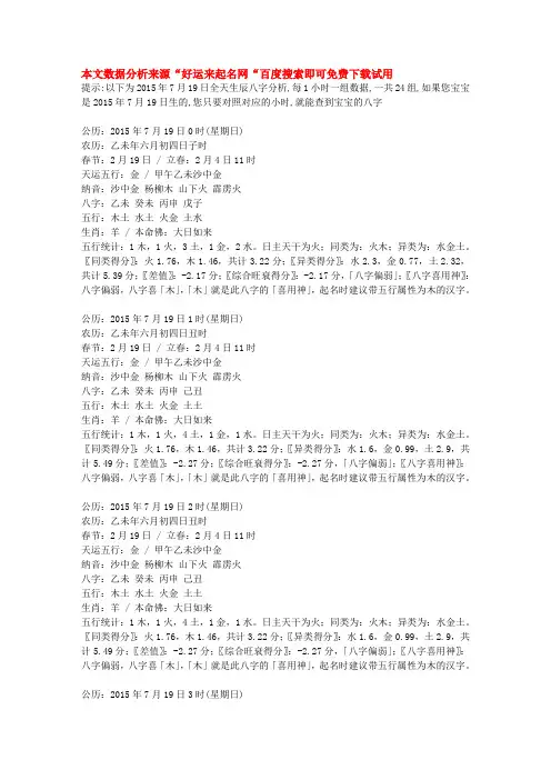 2015年7月19日出生的宝宝生辰八字五行查询