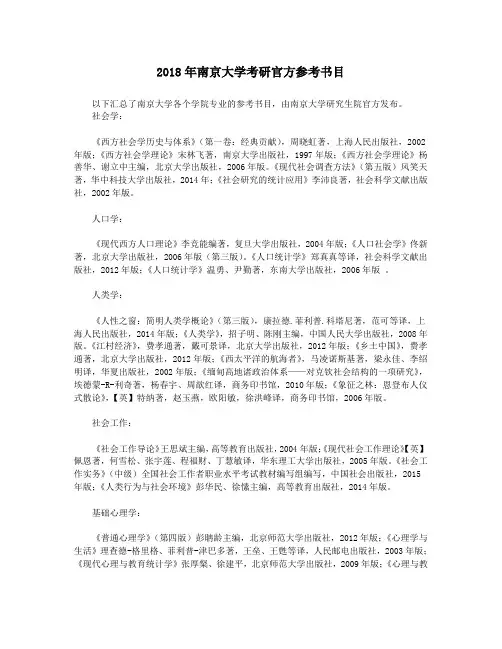 2018年南京大学考研官方参考书目