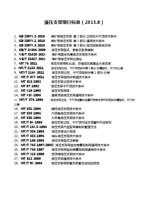 液压支架相关标准明细