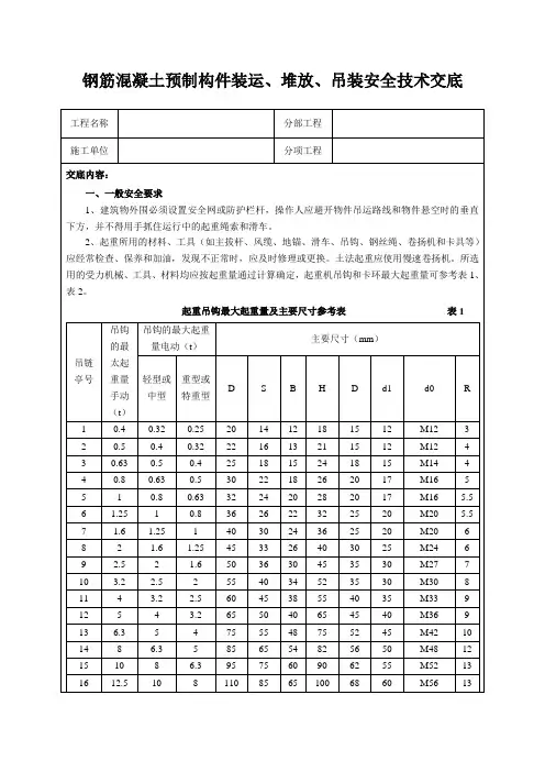 钢筋混凝土预制构件装运、堆放、吊装安全技术交底