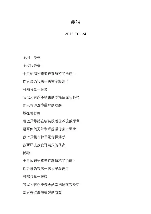 赵雷—孤独—歌词
