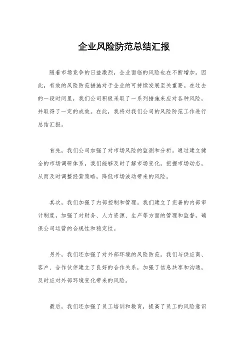 企业风险防范总结汇报