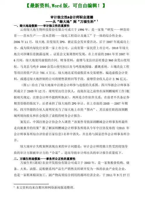 审计独立性和审计师职业道德案例范本页