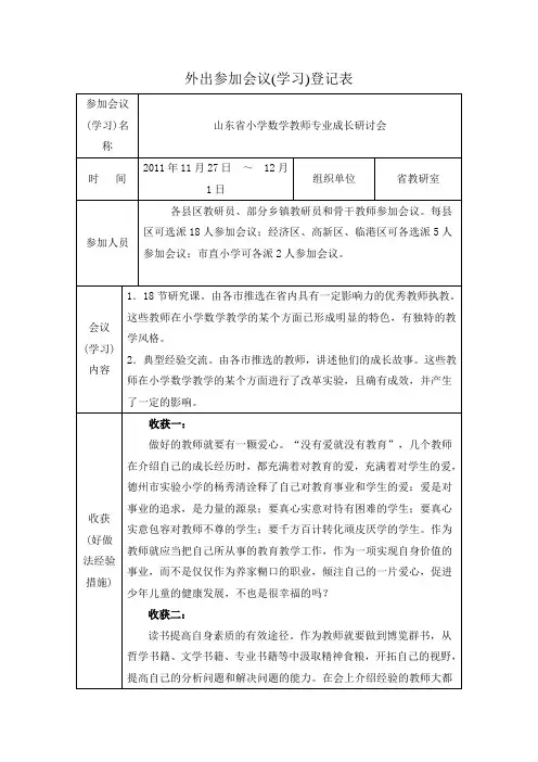 外出参加会议登记表1