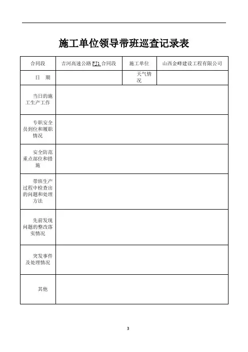 施工单位领导带班巡查记录表