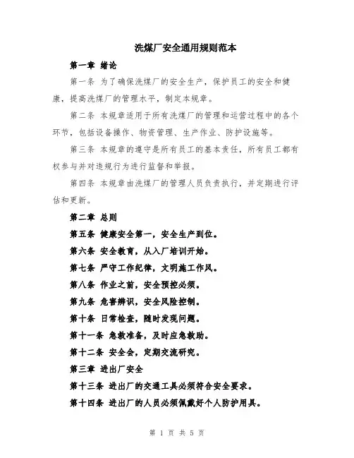 洗煤厂安全通用规则范本