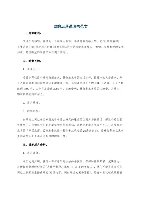 网站运营说明书范文