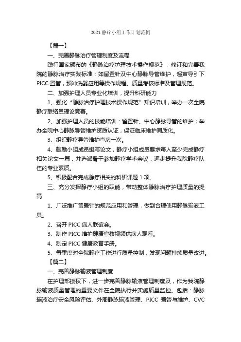2021静疗小组工作计划范例_工作计划范文_