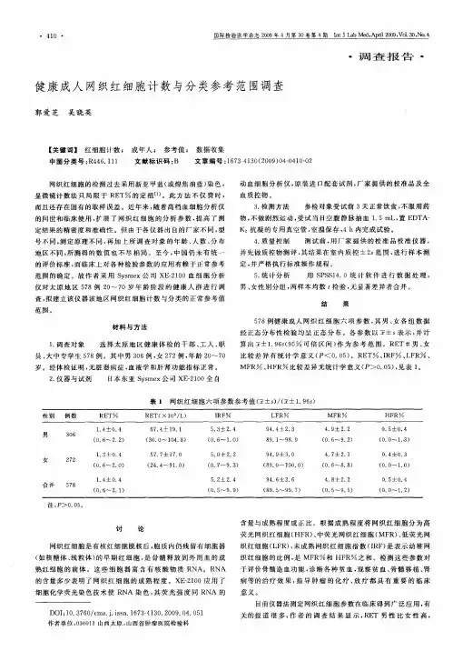 健康成人网织红细胞计数与分类参考范围调查