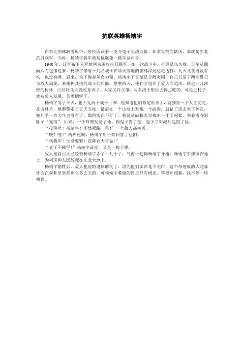 抗联英雄杨靖宇